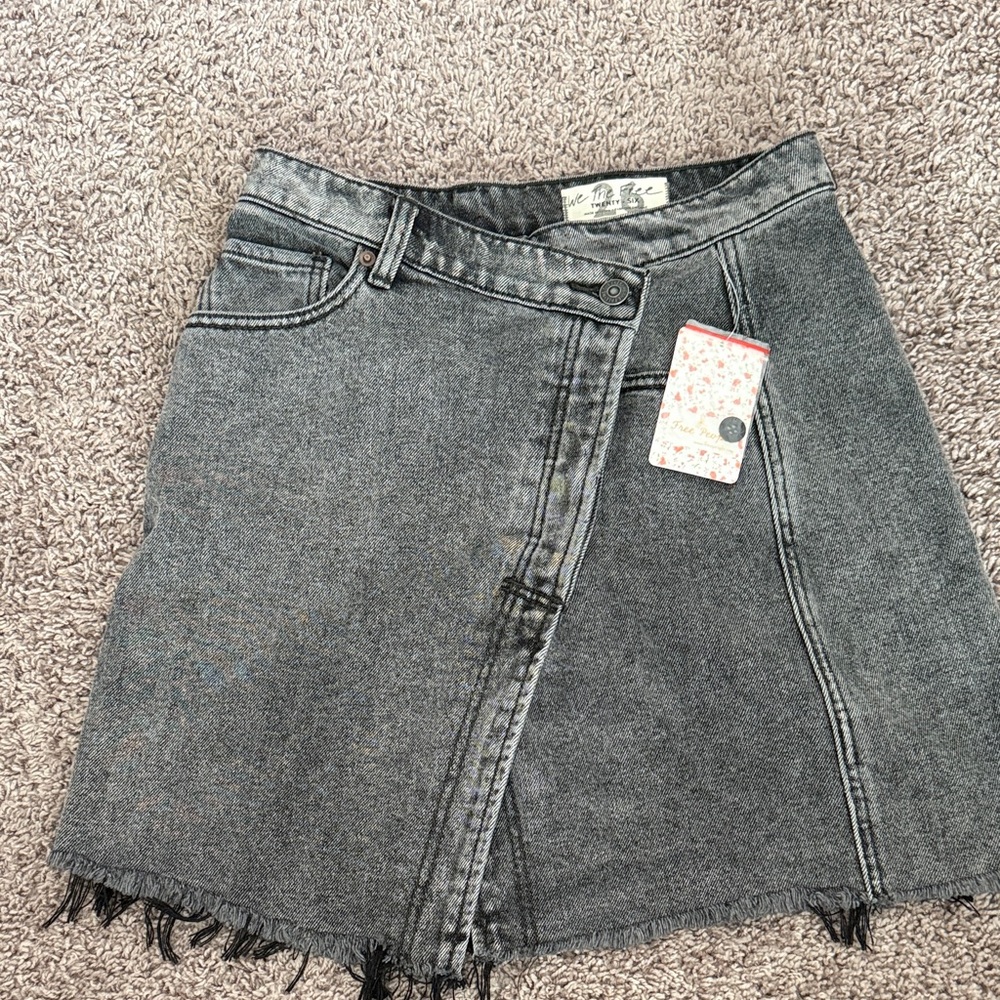 Free People Black Denim Mini Skirt